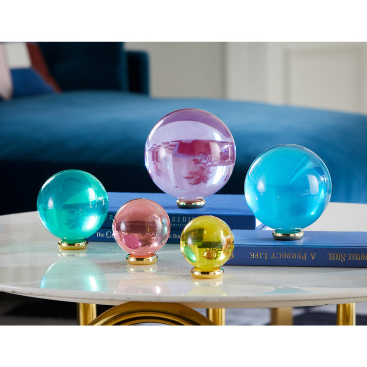 Colorful Acrylic and Brass 5-Piece Decorative Orb Set
