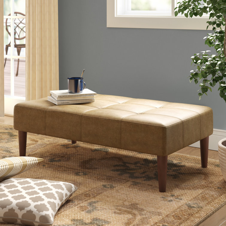Modern Tufted Light Brown Faux Leather Cocktail Ottoman - 48in