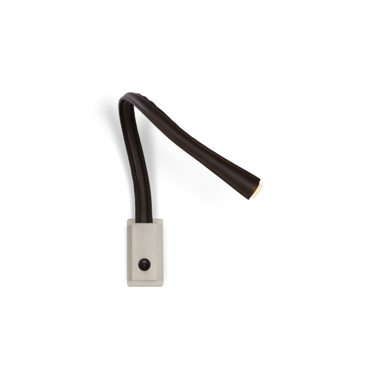 Flexiled Modern Nickel LED Sconce with Dark Brown Leather Shade