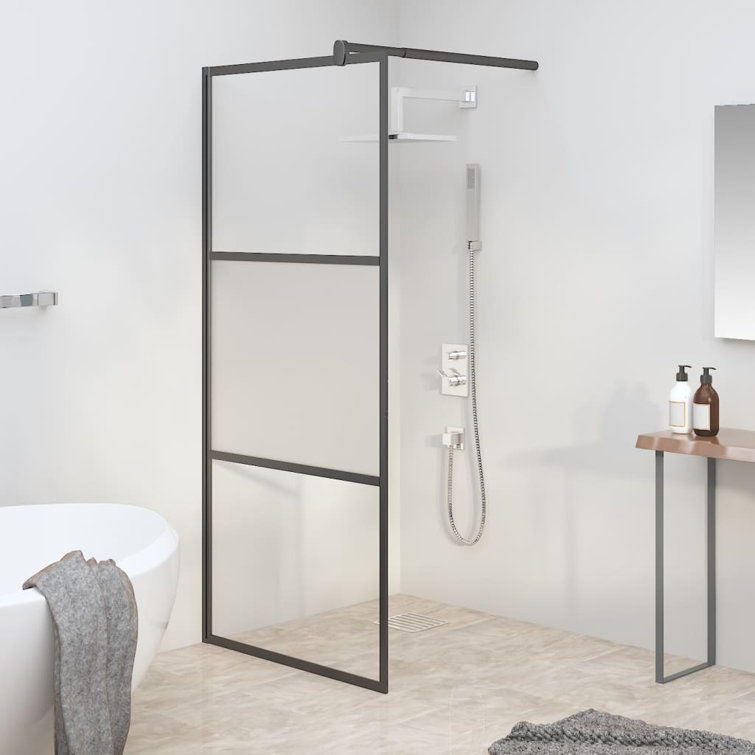 Modern Black Aluminum and ESG Glass Walk-In Shower Wall