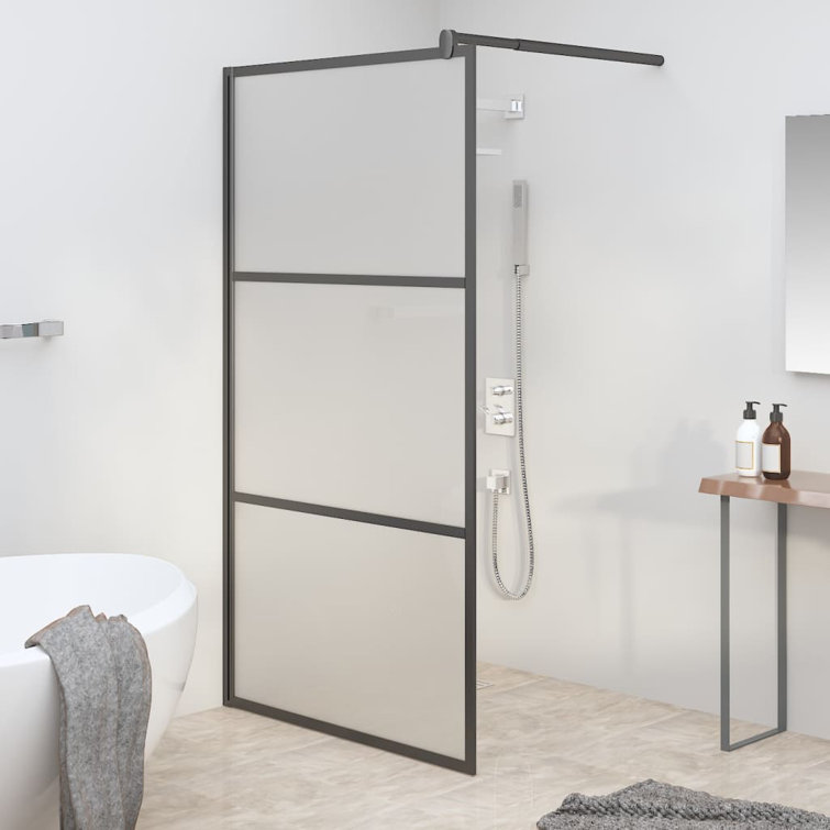 Modern Black Aluminum Walk-In Shower Wall with Frosted Glass