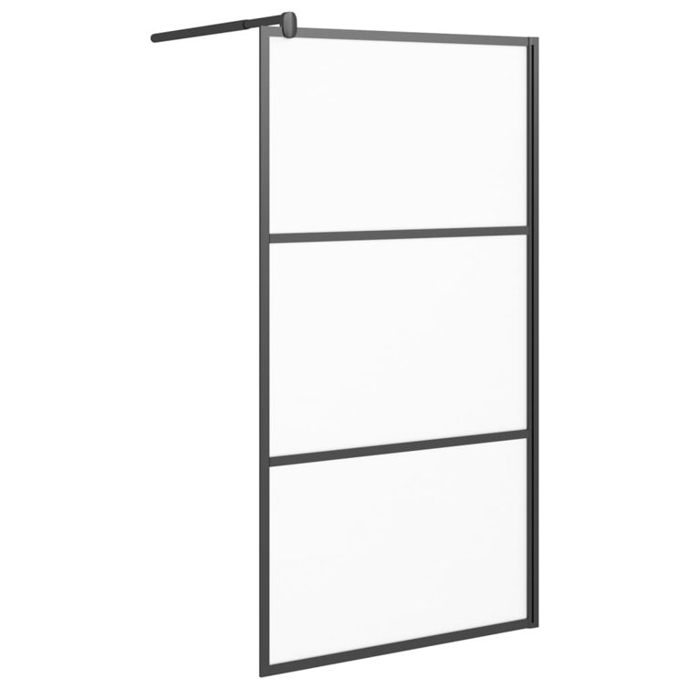 Modern Black Aluminum Walk-In Shower Wall with Frosted Glass