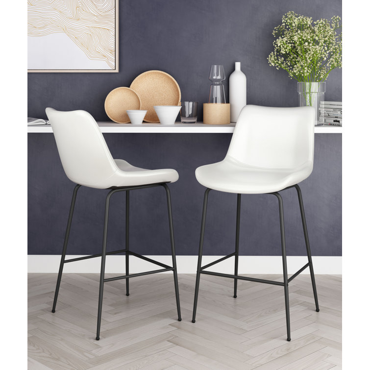 Byron Contemporary White Leather & Metal Bar Stool