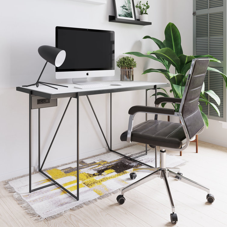 Winslett 49" Contemporary Home Office Desk with Power Outlets - Black & White