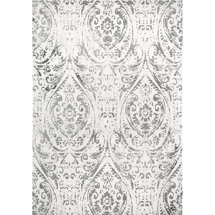 Ivory and Grey Paisley Indoor/Outdoor Area Rug