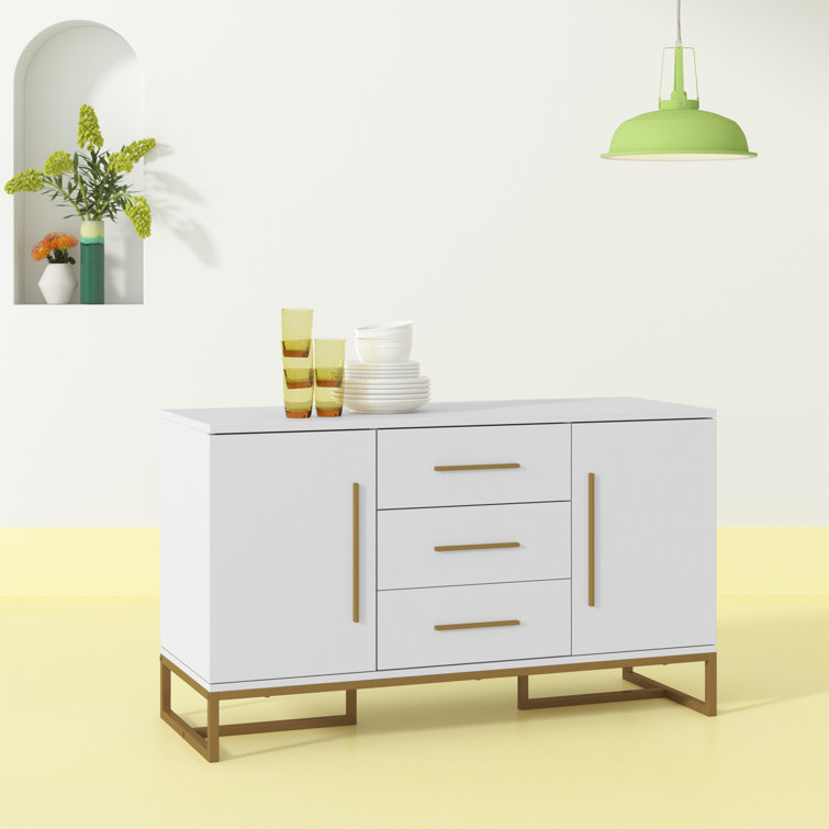 White and Gold Modern Sideboard with Sled Legs