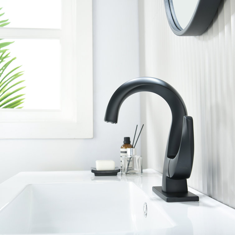 Matte Black Single-Handle Brass Bathroom Faucet with Drain Assembly