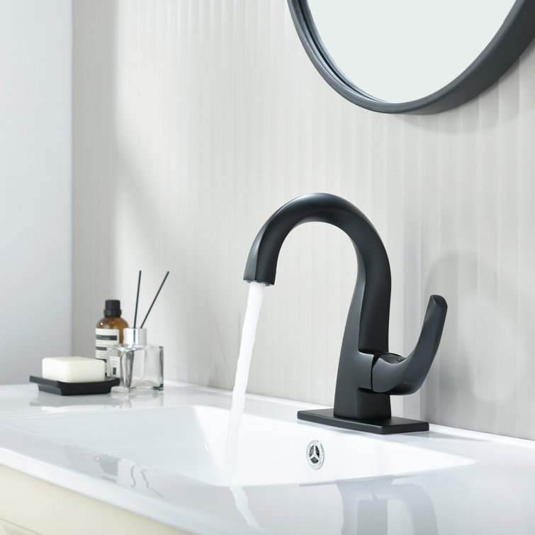 Matte Black Single-Handle Brass Bathroom Faucet with Drain Assembly