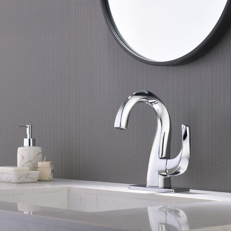 Chrome Single Handle High Arc Bathroom Faucet with Pop Up Drain