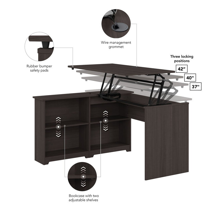 Heather Gray Adjustable Height Standing Writing Table with Shelves