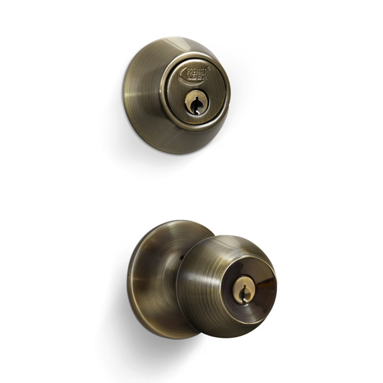 Antique Brass Single Cylinder Deadbolt Entry Knob Set
