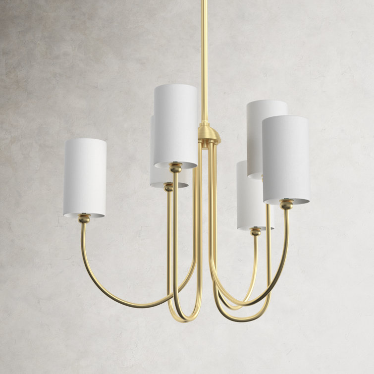 Aged Brass 6-Light Candle Style Chandelier with White Drum Shades