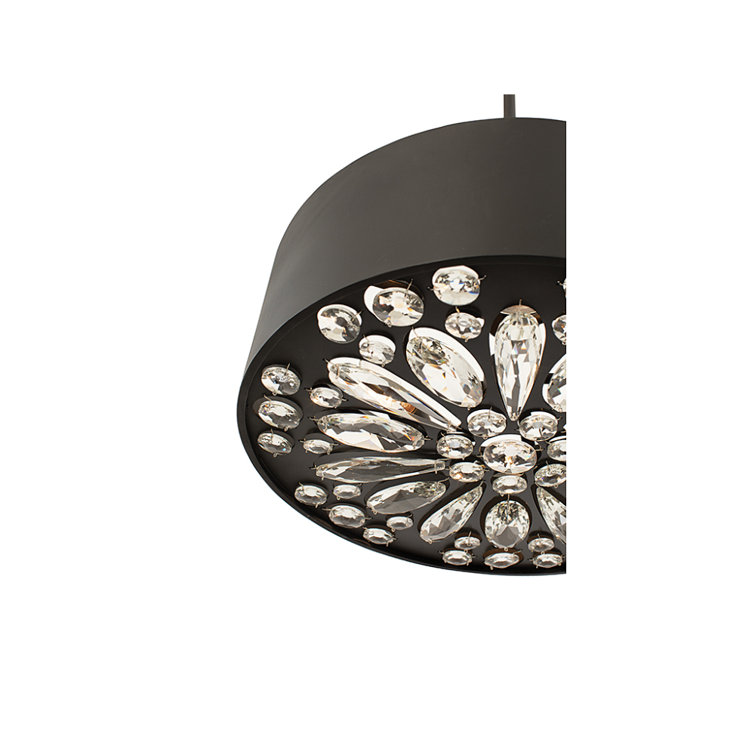 Azores Matte Black Crystal Drum Pendant Light