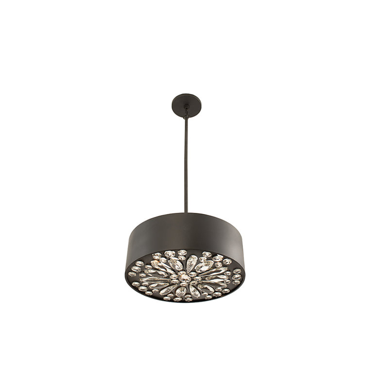 Azores Matte Black Crystal Drum Pendant Light