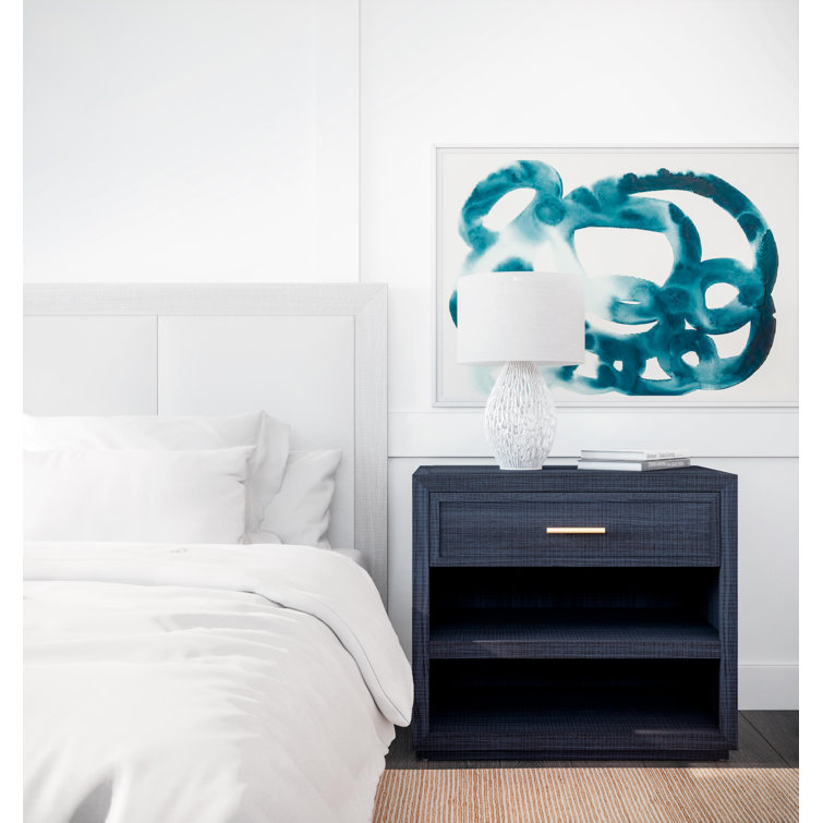 Denim and Matte Brass 1-Drawer Nightstand with Open Shelves