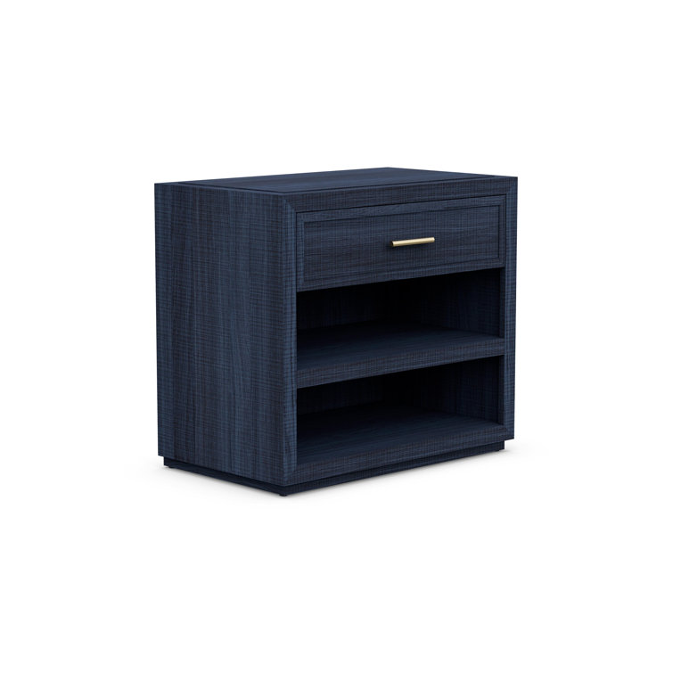 Denim and Matte Brass 1-Drawer Nightstand with Open Shelves