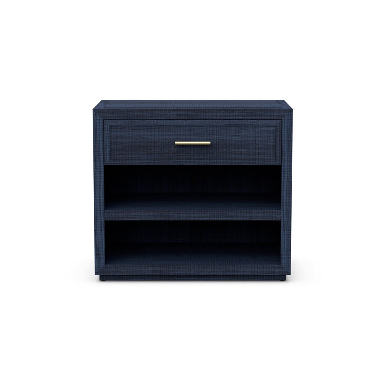 Denim and Matte Brass 1-Drawer Nightstand with Open Shelves