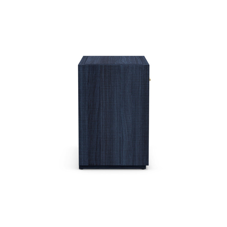 Denim and Matte Brass 1-Drawer Nightstand with Open Shelves