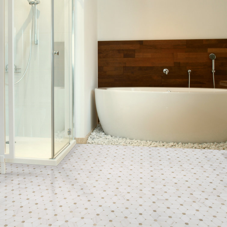 Cecily Polished White Marble Mosaic Tile with Geometric Pattern