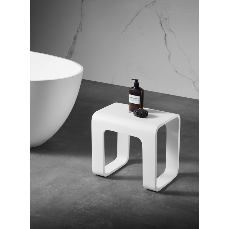 Matte White Solid Surface Rectangular Shower Stool