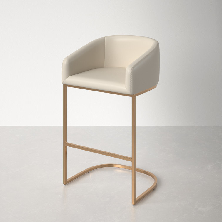 Cream Faux Leather Bucket Counter Stool with Gold Frame