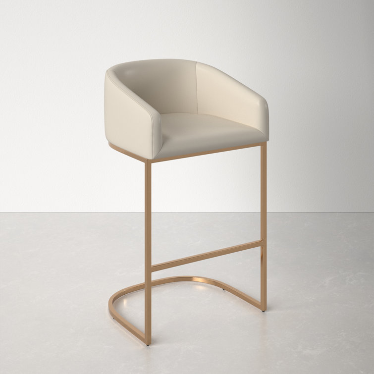 Cream Faux Leather Bucket Counter Stool with Gold Frame