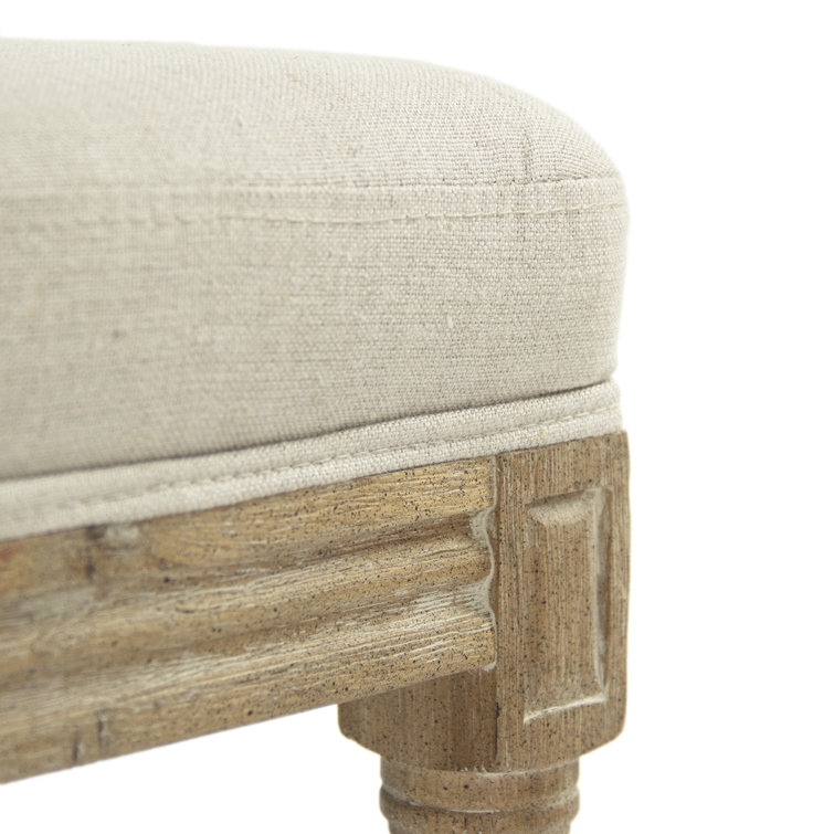 Gray Oak Bar Stool with Natural Linen Upholstery