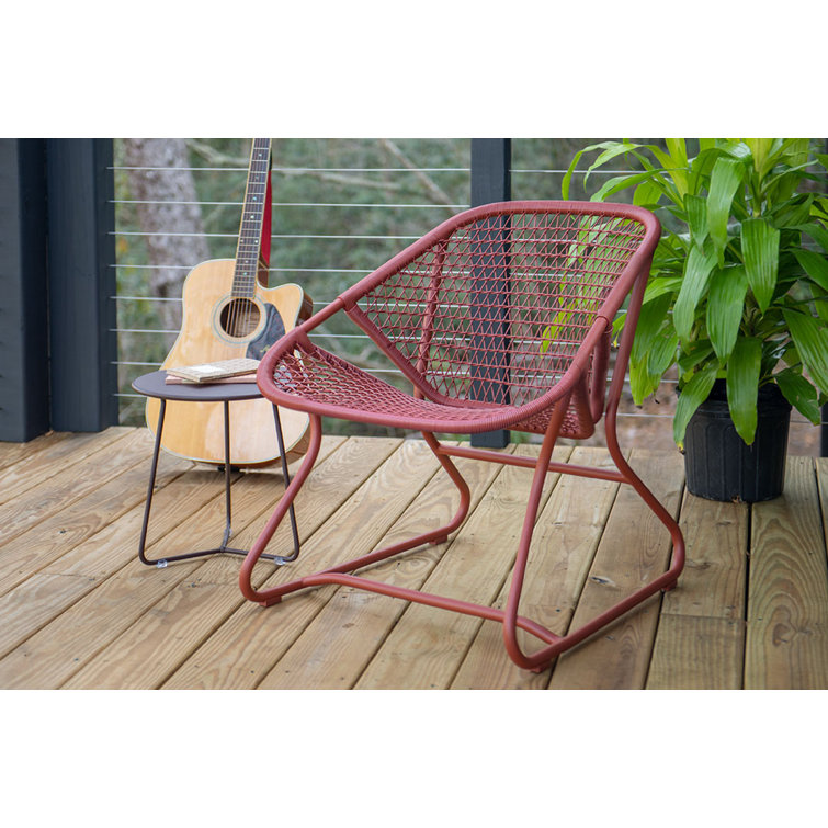 Sixties Ochre Red Wicker & Metal Patio Dining Chair