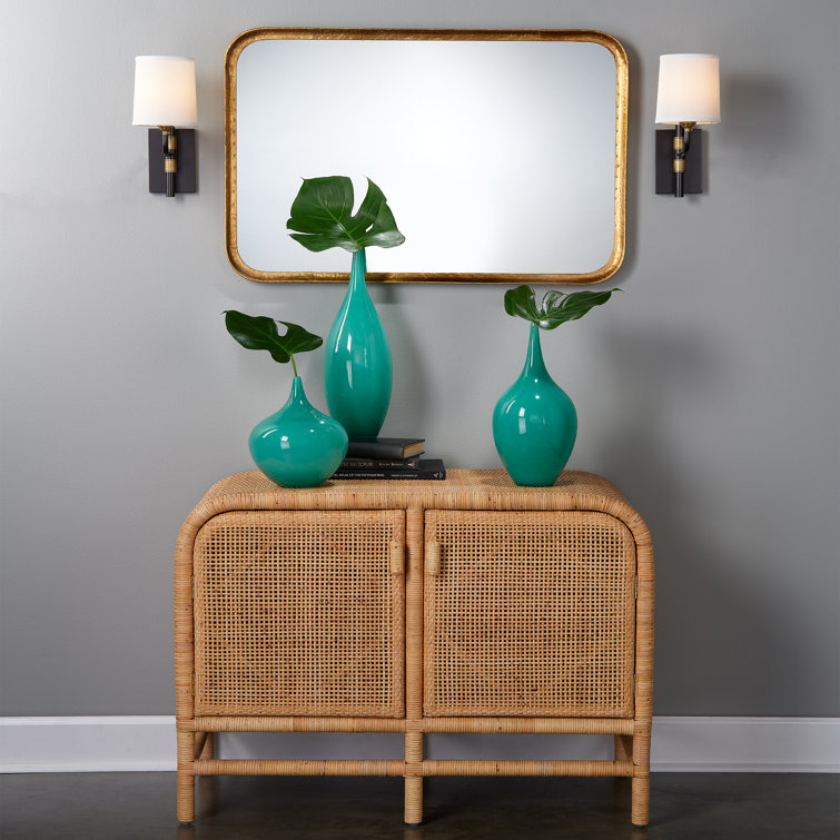 Elegant Rectangular Silver and Gold Leaf Dresser Mirror