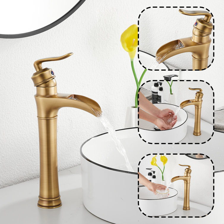 Antique Brass Single Handle Waterfall Vessel Sink Faucet