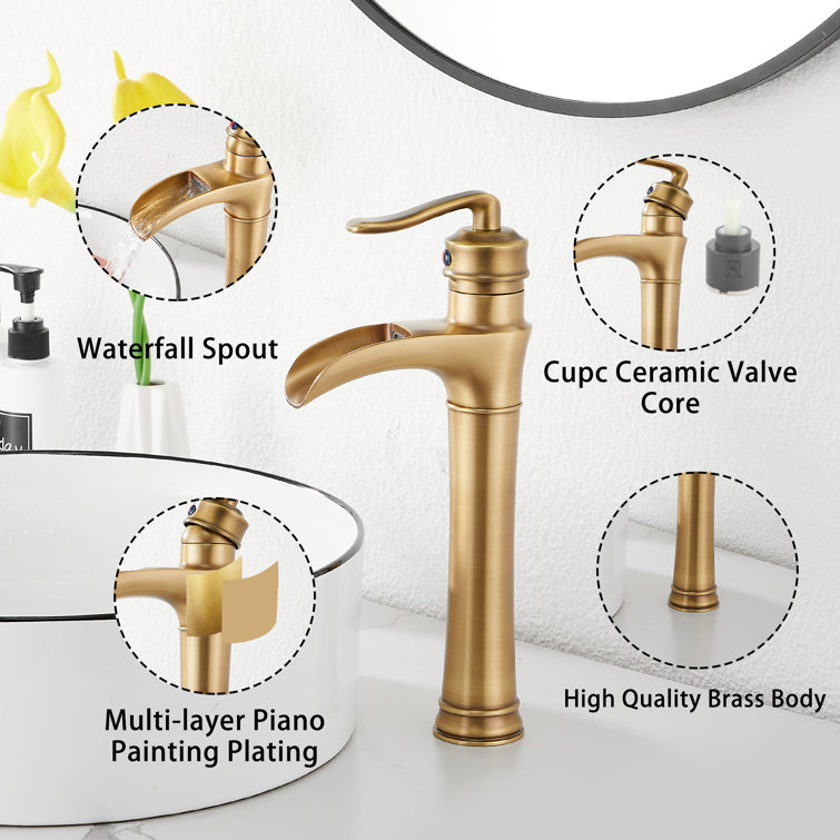 Antique Brass Single Handle Waterfall Vessel Sink Faucet
