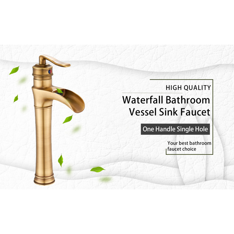 Antique Brass Single Handle Waterfall Vessel Sink Faucet