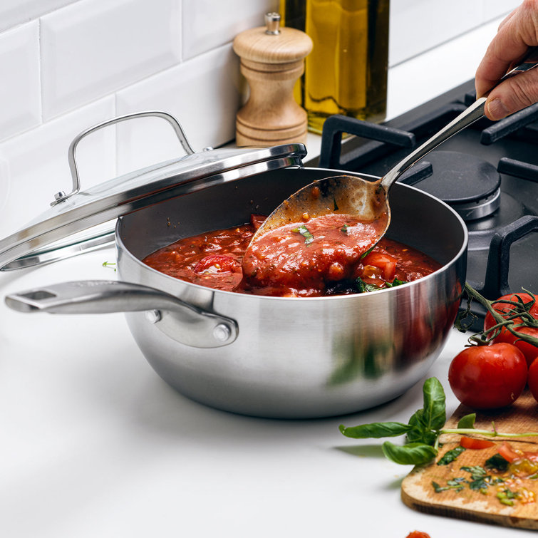 2.5-Quart Silver Stainless Steel Ceramic Nonstick Saucepan with Lid