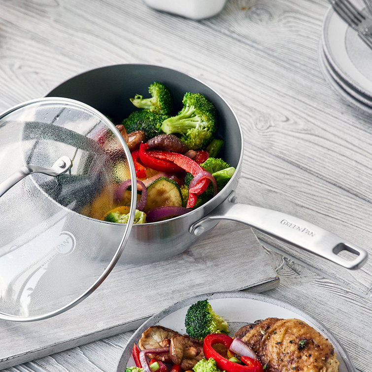 2.5-Quart Silver Stainless Steel Ceramic Nonstick Saucepan with Lid