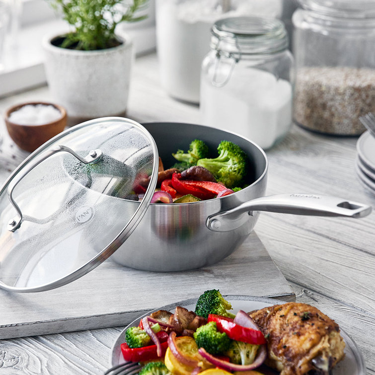 2.5-Quart Silver Stainless Steel Ceramic Nonstick Saucepan with Lid