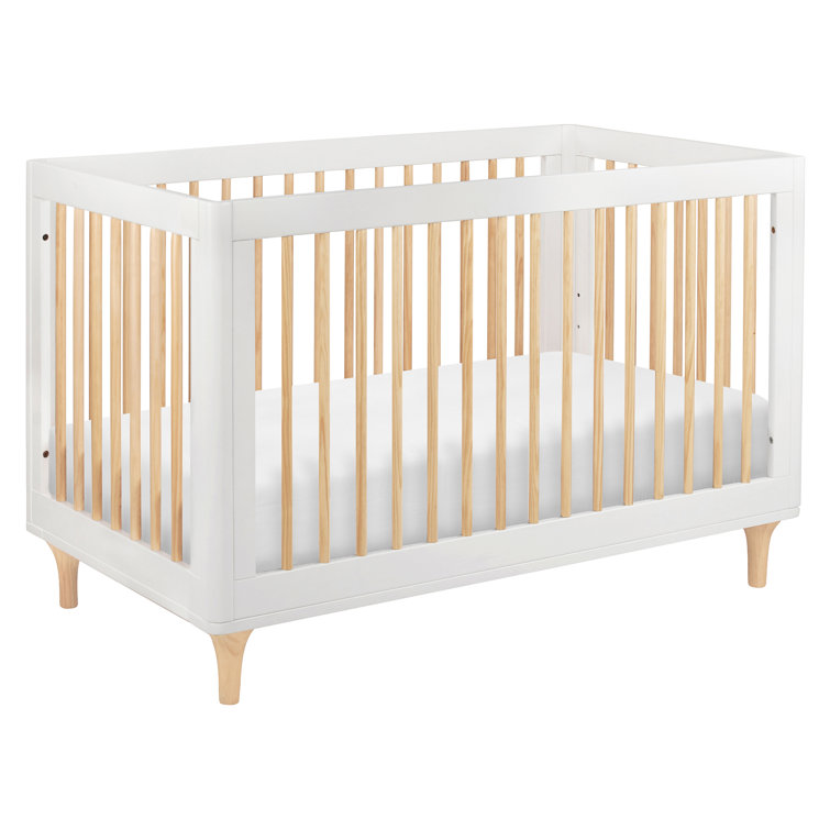 White and Natural Pine Wood 3-in-1 Convertible Crib