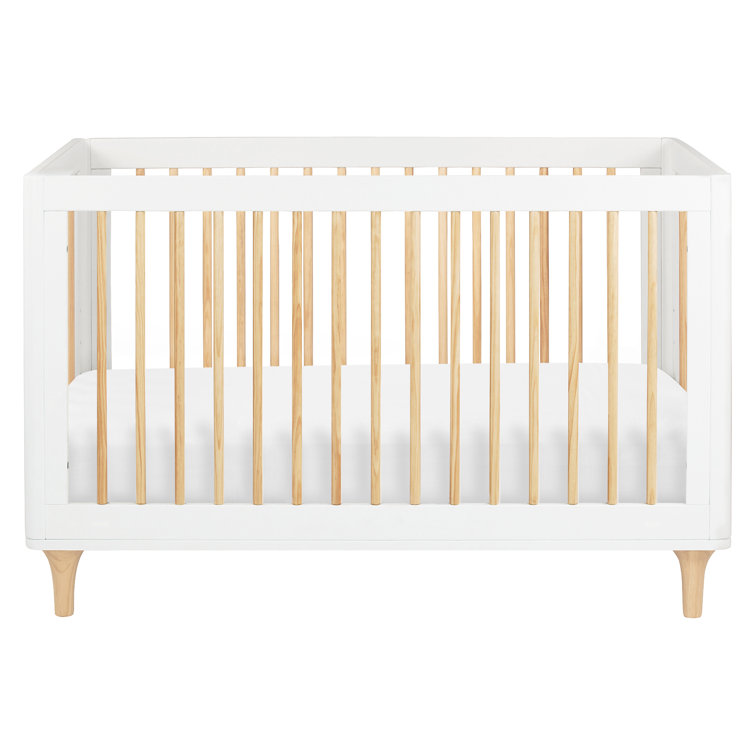 White and Natural Pine Wood 3-in-1 Convertible Crib