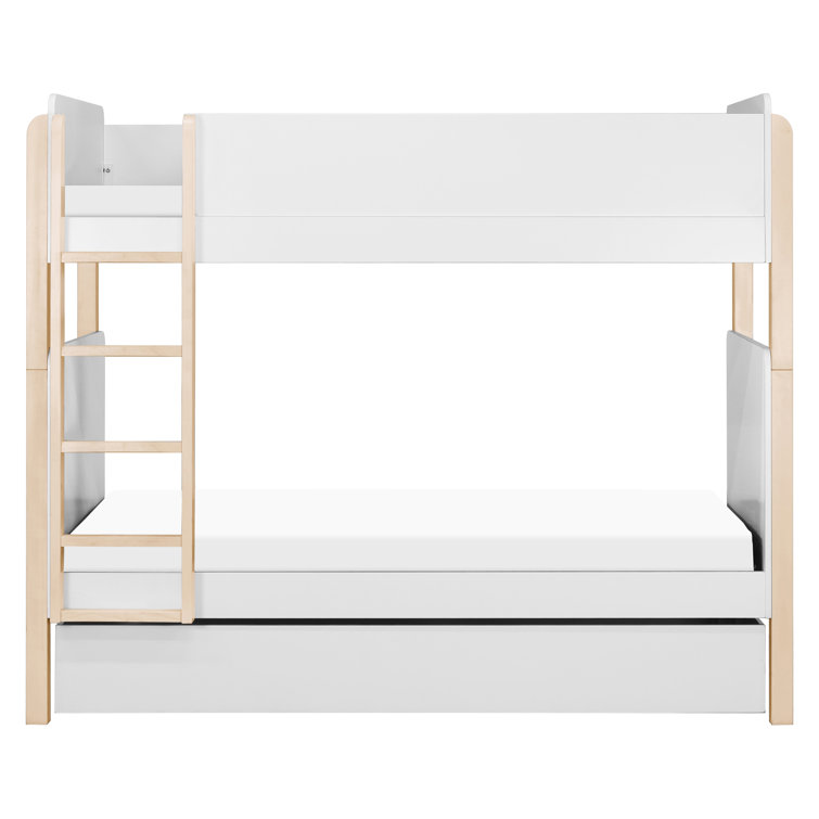 White Twin Wood Frame Bunk Bed with Trundle