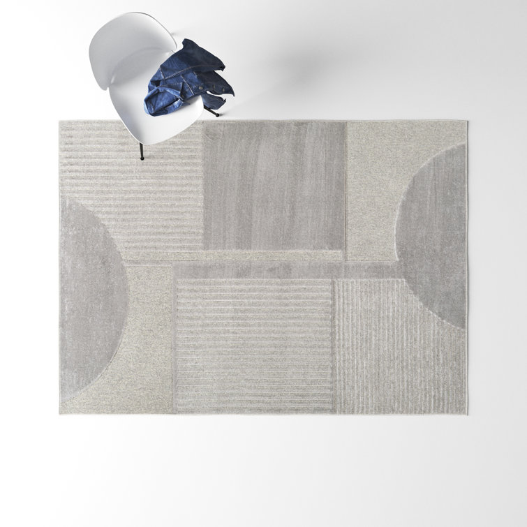 Gray Geometric Wool and Viscose Rectangular Area Rug