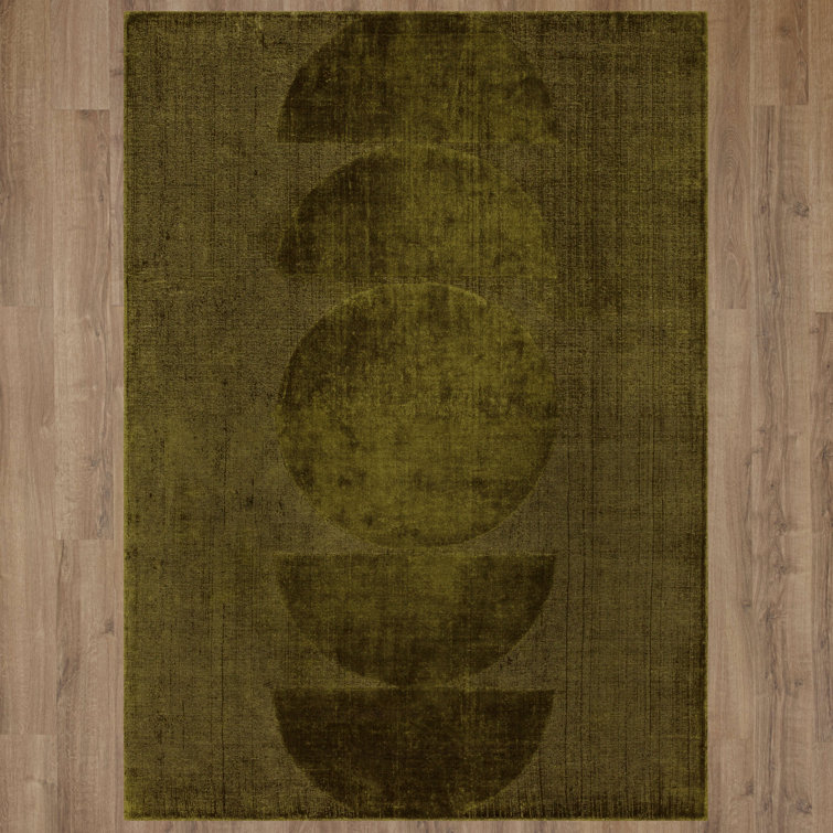 Luna Moss Green Geometric Wool and Viscose Area Rug