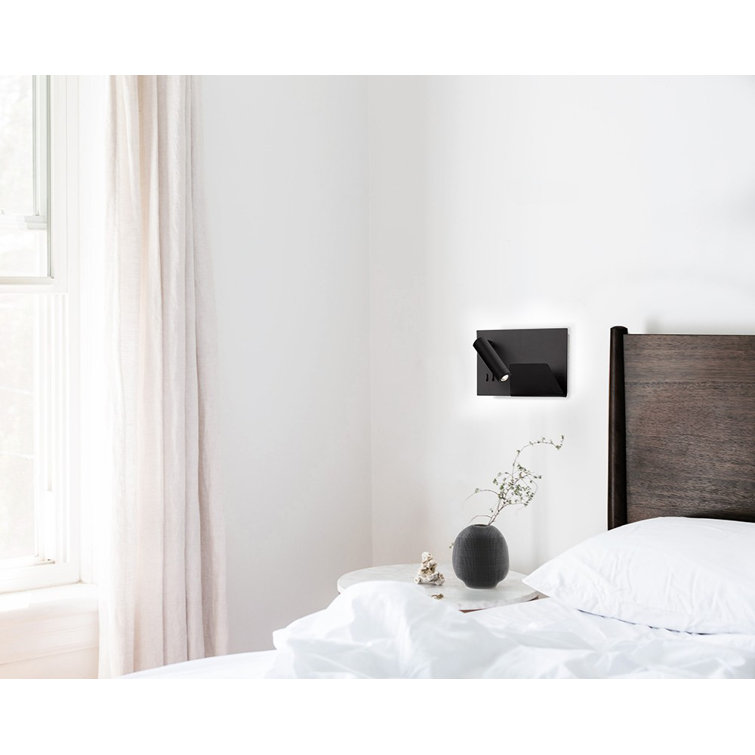 Black Aluminum Dimmable LED Wall Sconce with USB Port