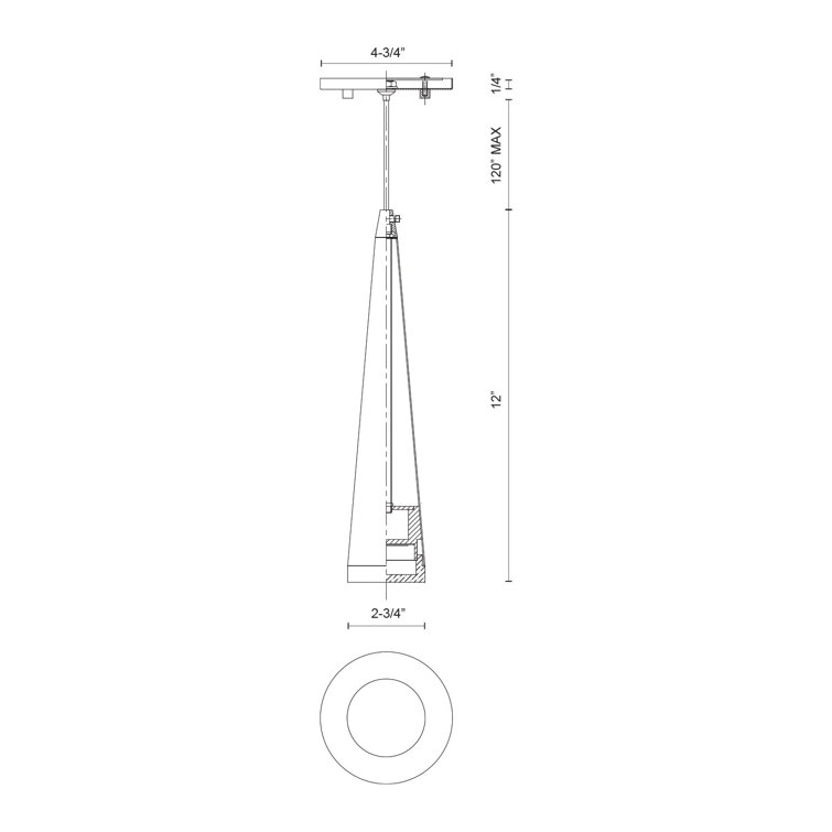 Sleek Conical 12" LED Pendant in Black with Brushed Nickel Accents