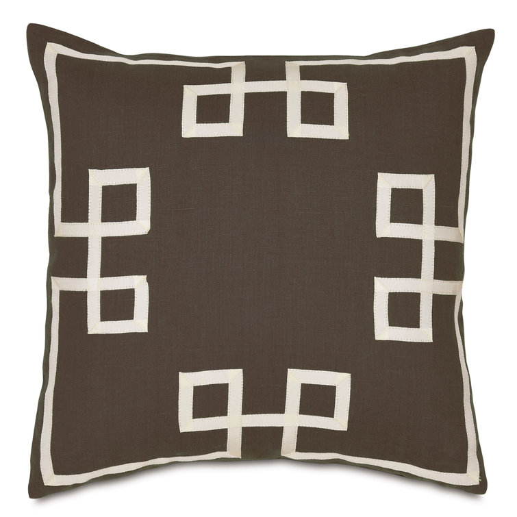 Clay Linen Euro Accent Pillow with Appliqued Design