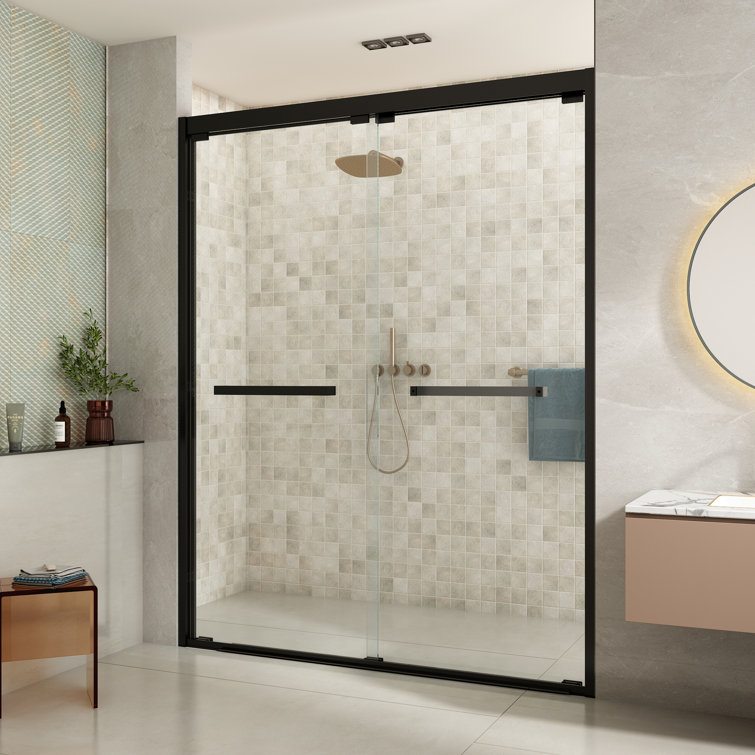 60" Matte Black Semi-Frameless Sliding Shower Door with Clear Glass