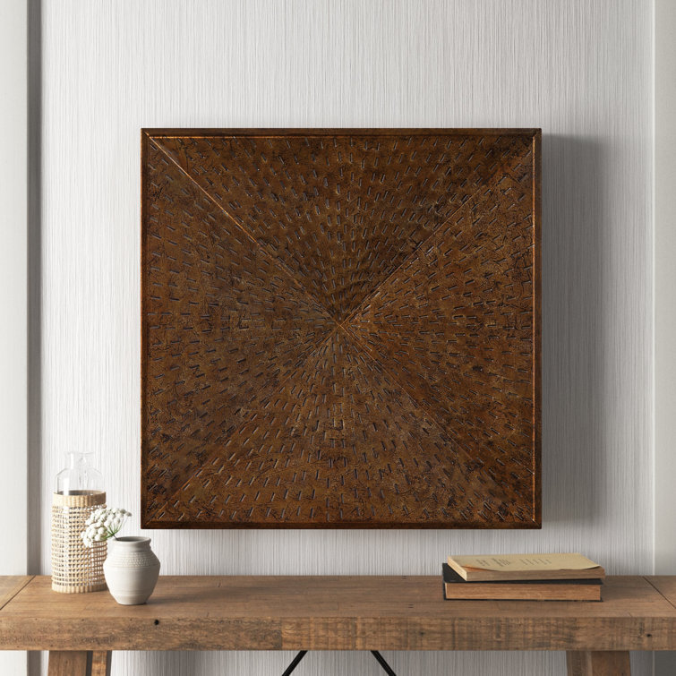 Antiqued Iron Square Wall Sculpture with Pierced Accents