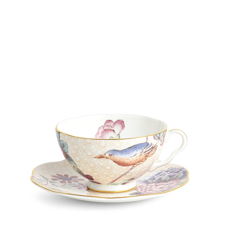 Peach Floral Fine Bone China Teacup and Saucer Set