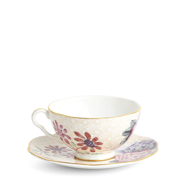 Peach Floral Fine Bone China Teacup and Saucer Set