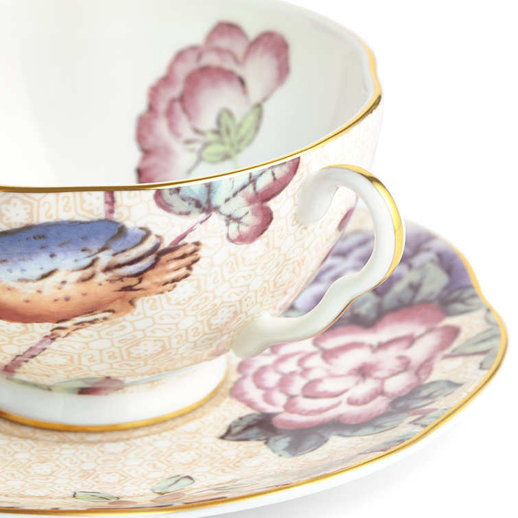 Peach Floral Fine Bone China Teacup and Saucer Set