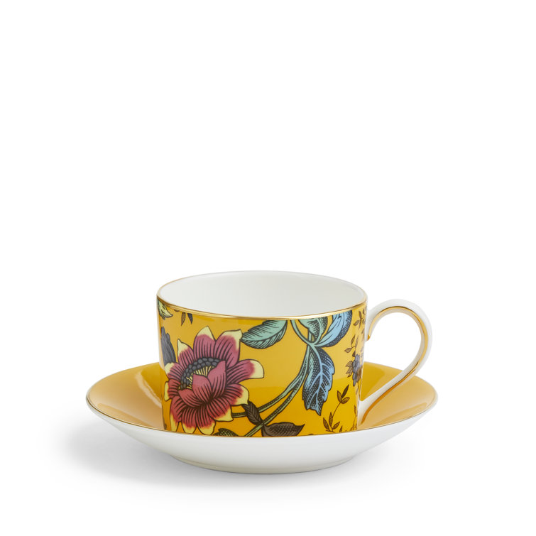 Yellow Floral Ceramic Teacup and Saucer Set