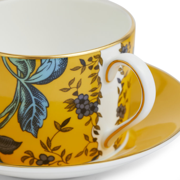 Yellow Floral Ceramic Teacup and Saucer Set